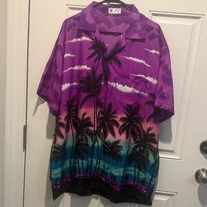 V.H.O. Purple Palm-Print Hawaiian Camp Shirt